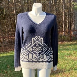 Hollister soft geometric knit cuddly v-neck dark blues/gray tones sweater size L